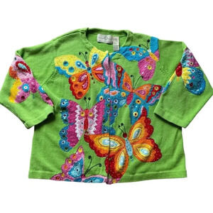 DESIGN OPTIONS women's BUTERFLY Cardigan sweater, Size XL